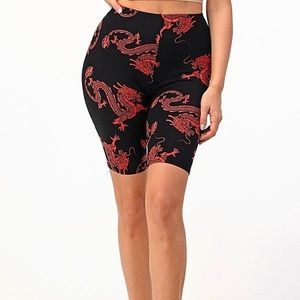 Red Dragon Print Biker Shorts